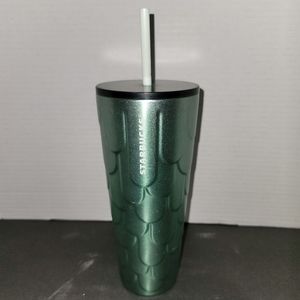Starbucks 2022 Mermaid Scales Glittery Green Textured Metal Tumbler Cup 24oz NWT